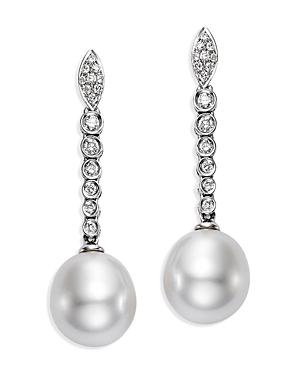 Mastoloni 18k White Gold Cultured South Sea Pearl & Diamond Drop Earrings