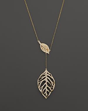 Diamond Leaf Pendant Necklace In 14k Yellow Gold, .65 Ct. T.w.