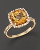 Citrine And Diamond Cushion Cut Ring In 14k Yellow Gold