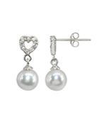 Aqua Sterling Silver Cultured Freshwater Pearl & Pave Cubic Zirconia Heart Drop Earrings - 100% Exclusive