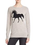 Aqua Cashmere Fringe Horse Intarsia Cashmere Sweater