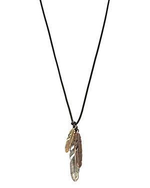 John Varvatos Collection Sterling Silver, Bronze & Brass Artisan Metals Feather Cluster Necklace, 24