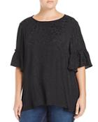 Lucky Brand Plus Tonal Floral Bell Sleeve Top