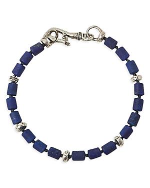 John Varvatos Men's Sterling Silver Barrell Lapis Lazuli Bead Bracelet