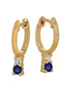 Moon & Meadow 14k Yellow Gold Blue Sapphire & Diamond Dangle Hoop Earrings