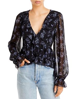 Cinq A Sept Delaney Printed Ruffled Top
