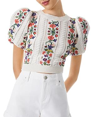 Alice+olivia Darren Embroidered Puff Sleeve Sweater