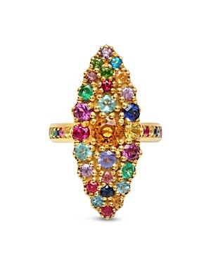 Colette Jewelry 18k Yellow Gold Les Chevalieres Rainbow Sapphire Cluster Ring