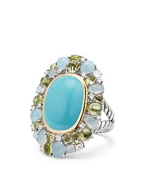 David Yurman Mustique Statement Ring With Turquoise, Peridot, Milky Aquamarine And Diamonds