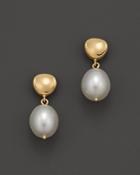 14k Yellow Gold And Round Pearl Drop Earrings