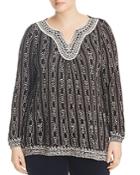 Lucky Brand Plus Embellished-trim Printed Top