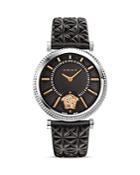 Versace V-helix Stainless Steel Watch With Quilted Leather Strap, 38mm