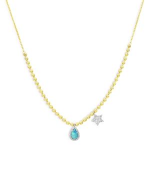 Meira T 14k Yellow & White Gold Opal Teardrop & Diamond Star Necklace, 18