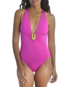 Trina Turk Bijou Solid Plunge One Piece Swimsuit