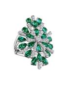 Hueb 18k White Gold Botanica Emerald & Diamond Floral Burst Cluster Ring