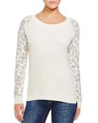 French Connection Leopard Sleeve Waffle Sweater - Compare At $138