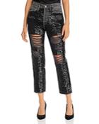Frame High-rise Sequined Straight-leg Jeans In Basque Rips