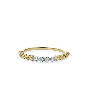 Lagos 18k White & Yellow Gold Signature Caviar Diamond Stacking Ring