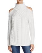 525 America Cable Knit Cold Shoulder Sweater