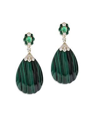 Bloomingdale's Malachite, Emerald & Diamond Drop Earrings In 14k Yellow Gold - 100% Exclusive