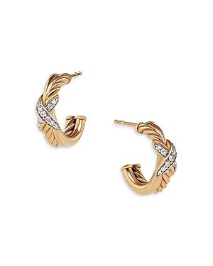 David Yurman Petite X Mini Hoop Earrings In 18k Yellow Gold With Pave Diamonds