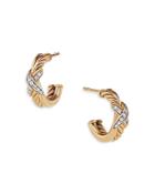 David Yurman Petite X Mini Hoop Earrings In 18k Yellow Gold With Pave Diamonds