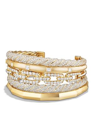David Yurman Stax Five Row Cuff Bracelet With Diamonds In 18k Gold
