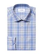 Eton Cotton & Linen Plaid Convertible Cuff Contemporary Fit Dress Shirt