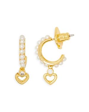 Kate Spade New York Shining Spade Cubic Zirconia & Heart Charm Imitation Pearl Huggie Hoop Earrings