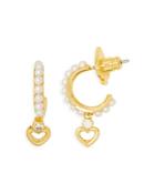 Kate Spade New York Shining Spade Cubic Zirconia & Heart Charm Imitation Pearl Huggie Hoop Earrings