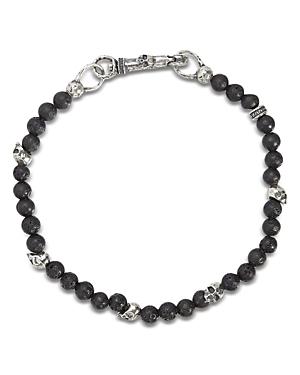 John Varvatos Collection Men's Sterling Silver Skull & Lava Beaded Bracelet