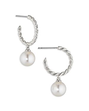 Nadri Mother Of Pearl Charm Twist Hoop Earrings In Silver Tone