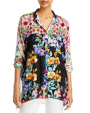 Johnny Was Sky Karis Mixed Print Silk Shirt