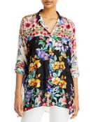 Johnny Was Sky Karis Mixed Print Silk Shirt