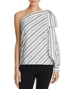 Milly Stripe One-shoulder Bow Top