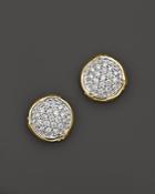 John Hardy Bamboo 18k Yellow Gold Diamond Pave Small Round Stud Earrings