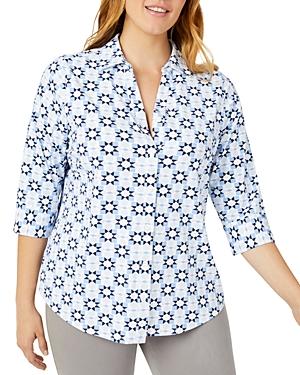 Foxcroft Plus Mary Patchwork Print Shirt