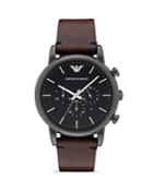 Emporio Armani Quartz Chronograph Brown Leather Watch, 46 Mm