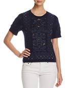 Tory Burch Channing Embroidered Eyelet Knit Top