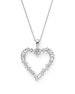 Diamond Round And Baguette Heart Pendant Necklace In 14k White Gold, .75 Ct. T.w. - 100% Exclusive