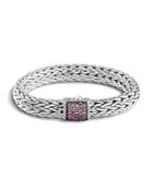 John Hardy Classic Chain Sterling Silver Lava Large Bracelet With Pink Sapphire