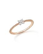 Diamond Cluster Beaded Band In 14k Rose Gold, .10 Ct. T.w.