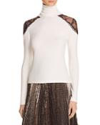 Alice + Olivia Krystalle Lace Shoulder Turtleneck Top