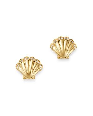 Bloomingdale's Diamond-accent Shell Stud Earrings In 14k Yellow Gold, 0.10 Ct. T.w. - 100% Exclusive