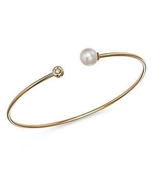 Bloomingdale's Freshwater Pearl & Diamond Oval Cuff Bracelet In 14k Yellow Gold - 100% Exclusive