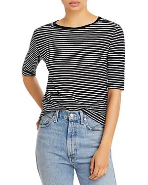 Vince Striped Linen Elbow Sleeve Tee