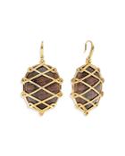 Capucine De Wolf Elizabetta Caged Teak Oval Drop Earrings In 18k Gold Plate