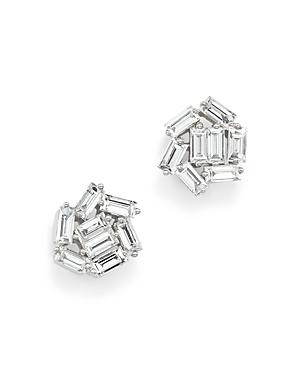 Diamond Baguette Cluster Stud Earrings In 14k White Gold, .55 Ct. T.w.