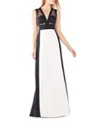 Bcbgmaxazria Sleeveless V-neck Color-blocked Lace Gown