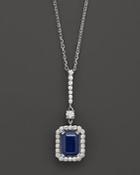 Diamond & Sapphire Pendant Necklace In 14k White Gold, 18